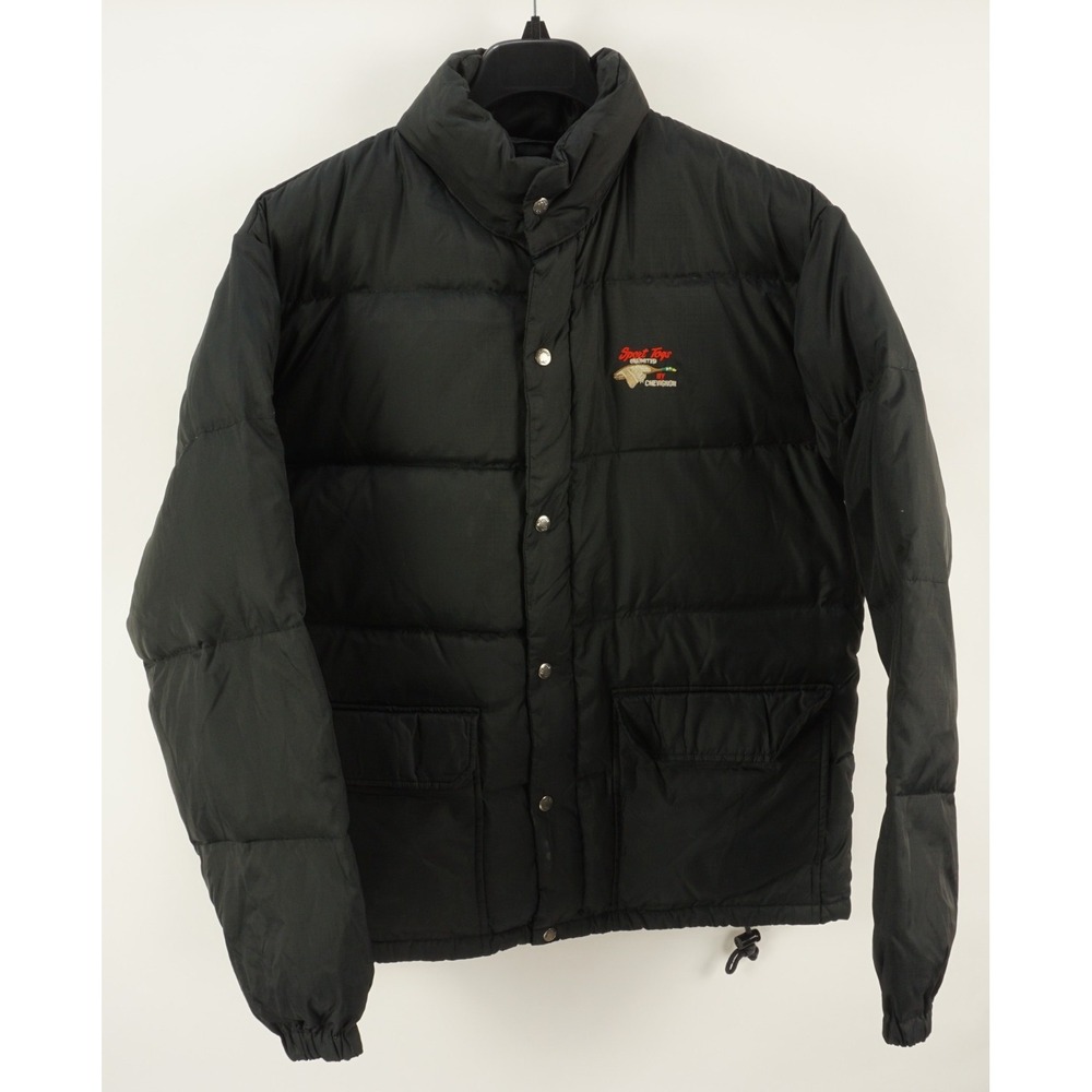 Chevignon Sport Togs Men's Medium Black Rip Stop Duck Down Hooded‎ Puffer Jacket